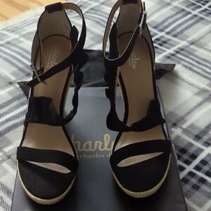 Charles New Suede Black Heeled Shoes